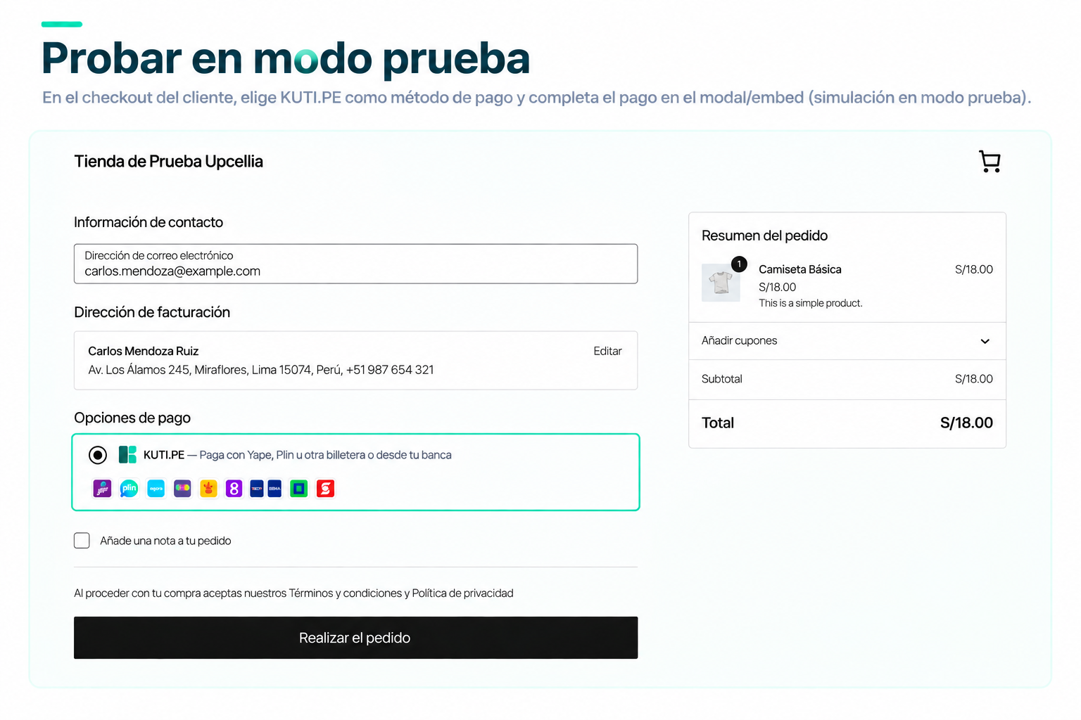 Checkout del cliente pagando con KUTI